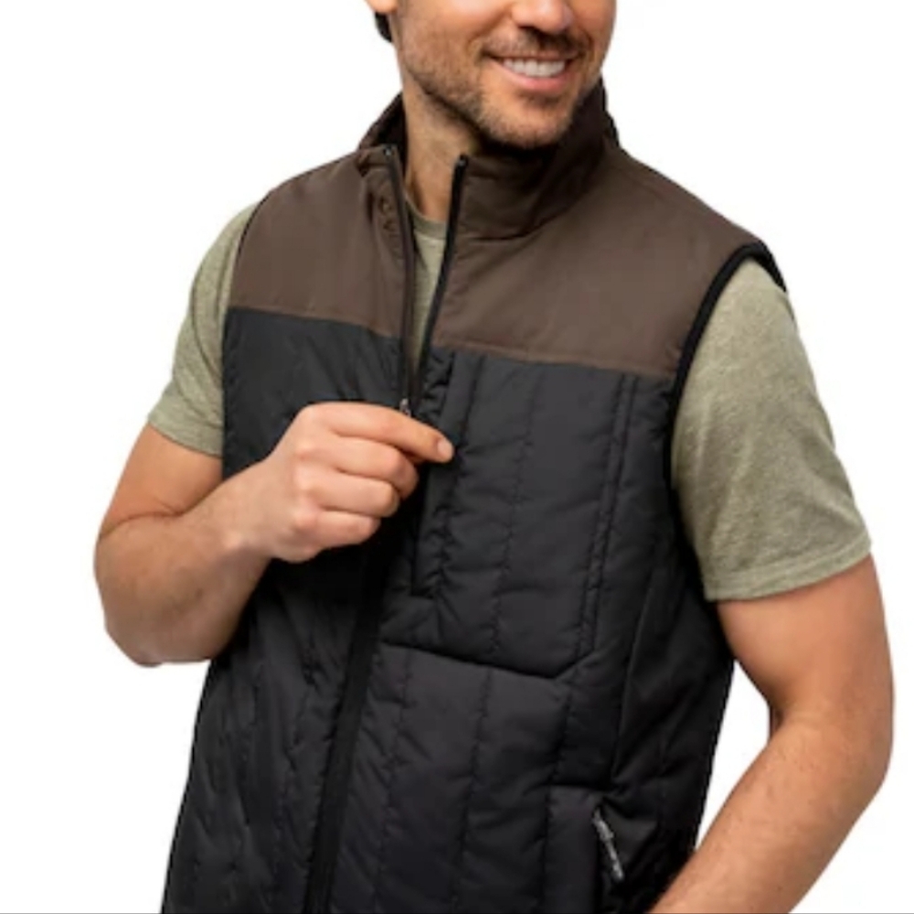 Men's Black and Brown Quilted Vest